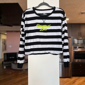 Flirtitude Women’s Black/White Striped TShirt W/Neon Lettering sz XL
